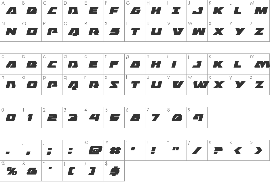 Eagle Strike Expanded font character map preview