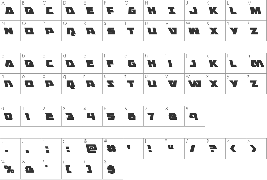 Eagle Strike Leftalic font character map preview