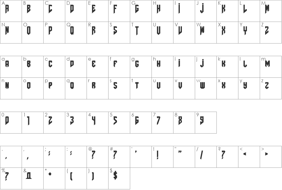 AmazDooMRightOutline font character map preview