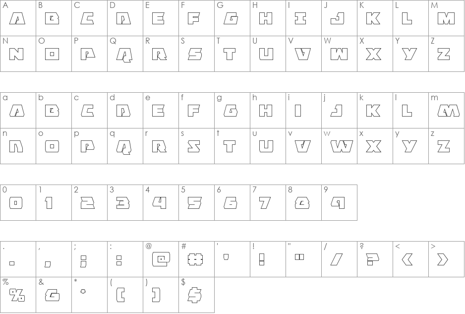 Eagle Strike Outline font character map preview