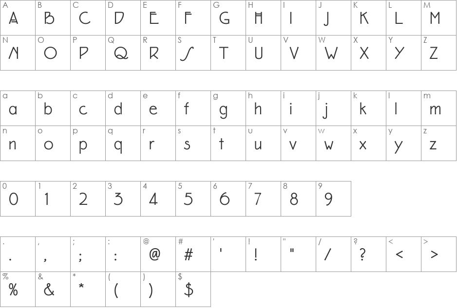 EaglefeatherVlbold font character map preview