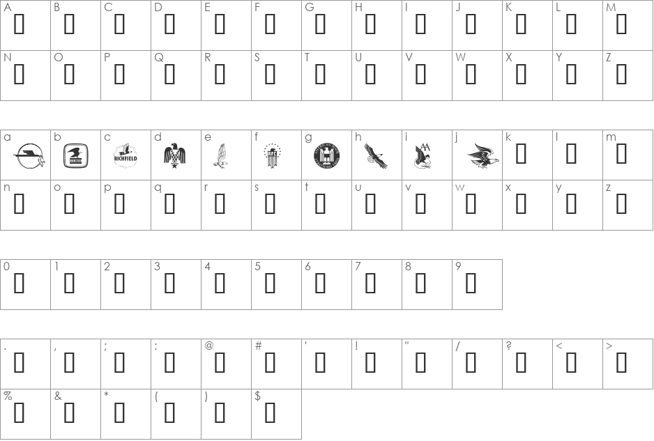 Eagles font character map preview