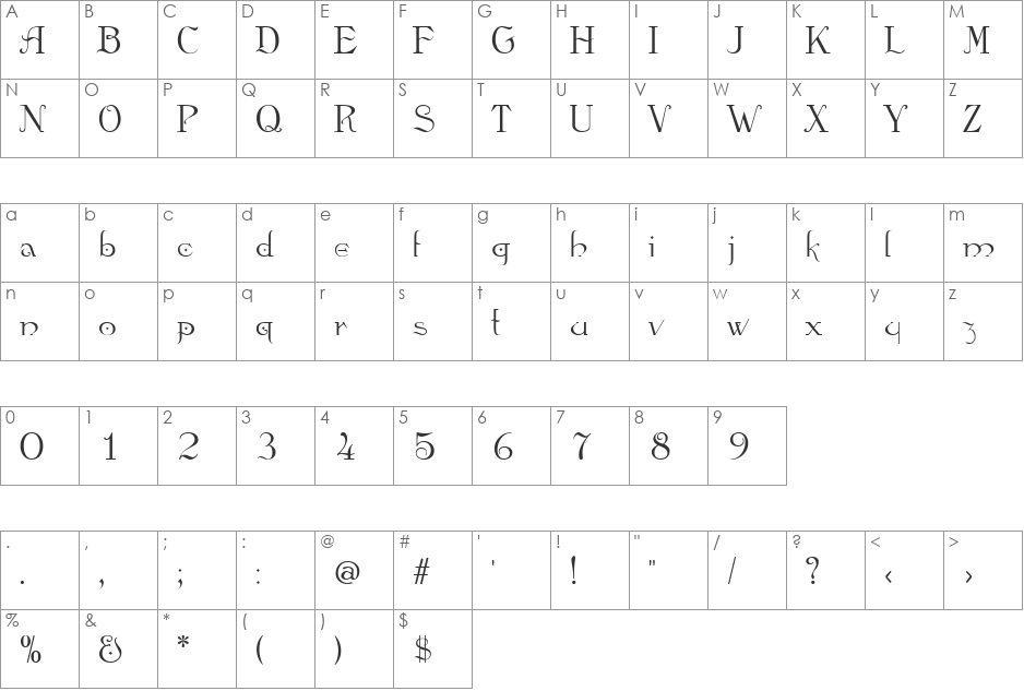 Eala font character map preview