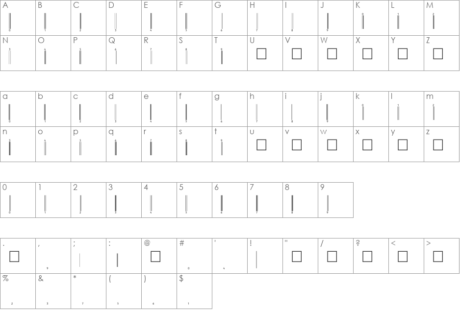 EanBwrP72Tt font character map preview