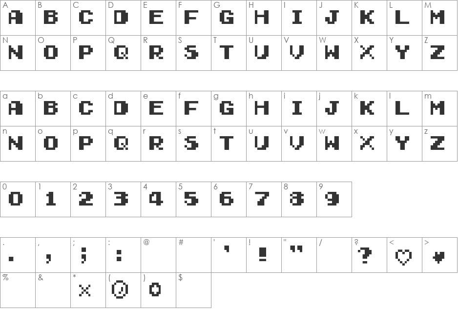 Early GameBoy font character map preview