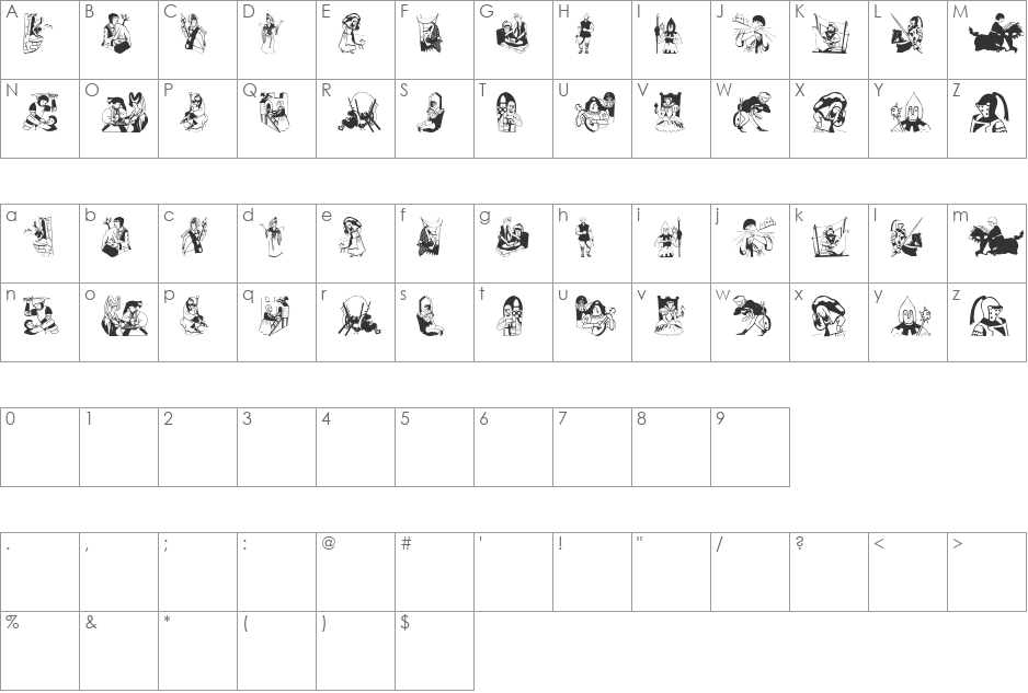 EarlyMidage font character map preview