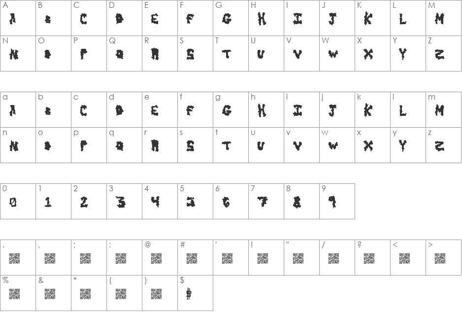 EarlyScare font character map preview