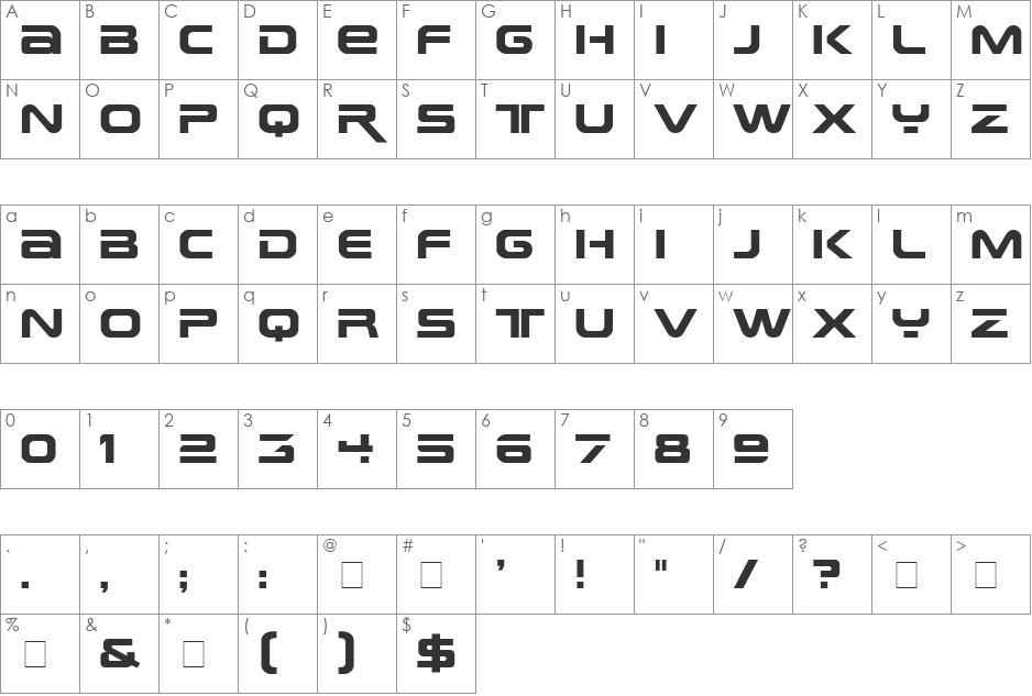 Earth font character map preview