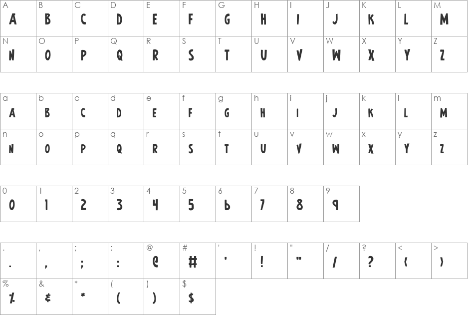 Earth's Mightiest Bold font character map preview