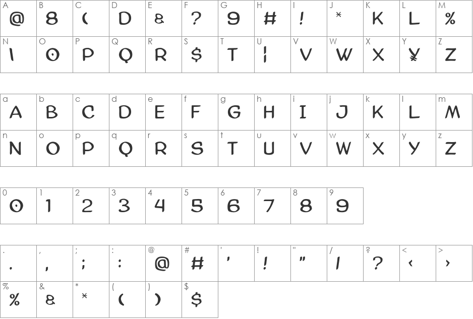 AmazGoDaMat font character map preview