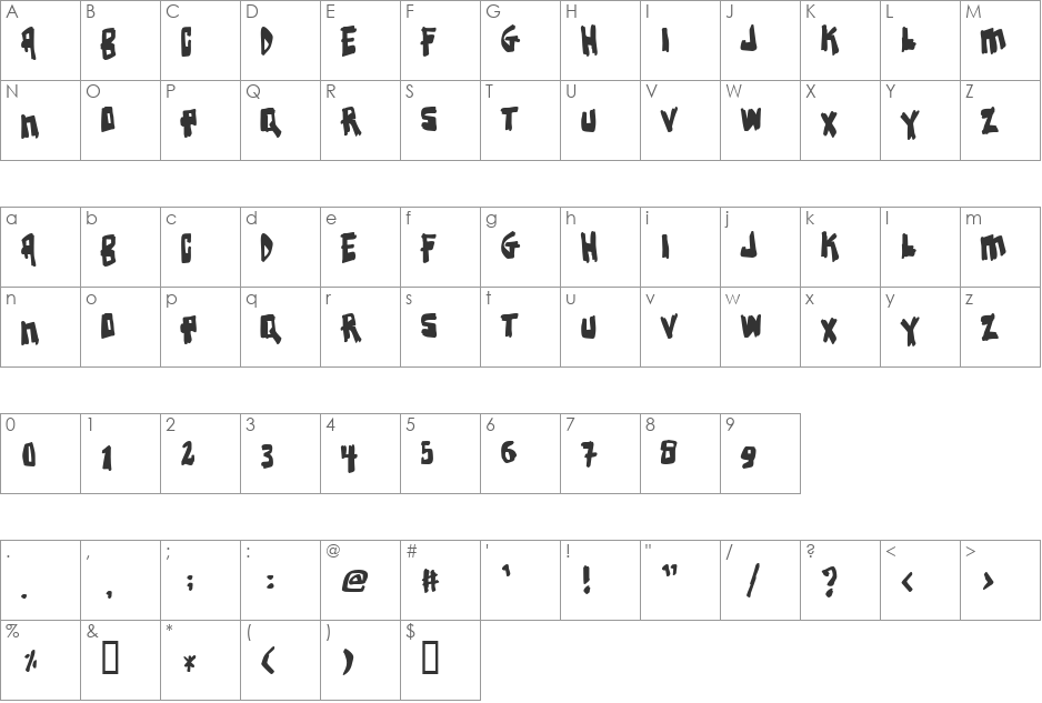 Earthquake font character map preview