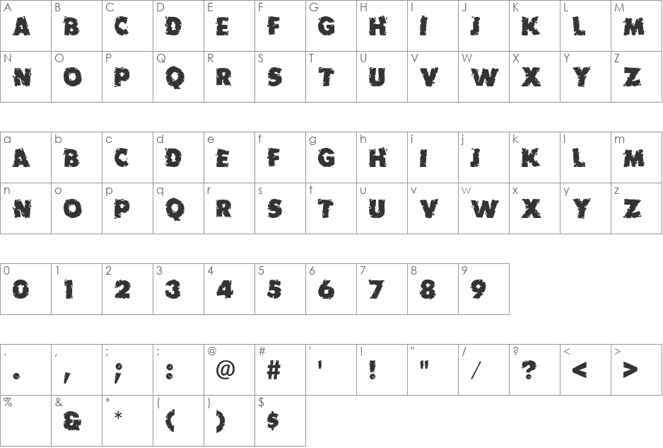 Earthquake font character map preview