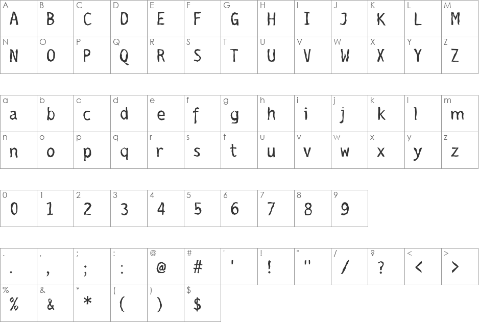 EarthquakeTypewriter font character map preview