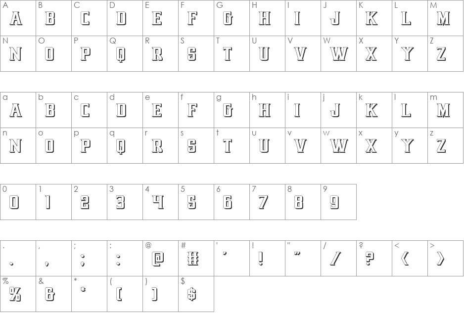 Earthrealm 3D font character map preview