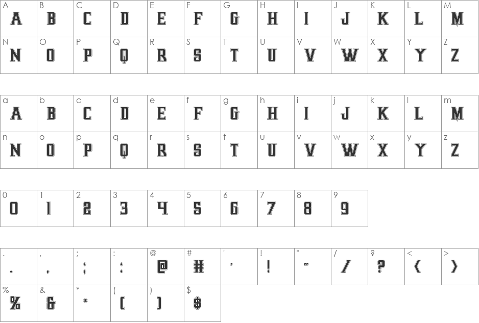 Earthrealm Academy font character map preview