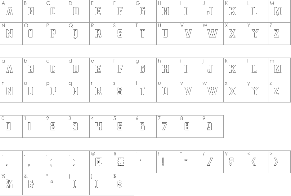 Earthrealm Outline font character map preview