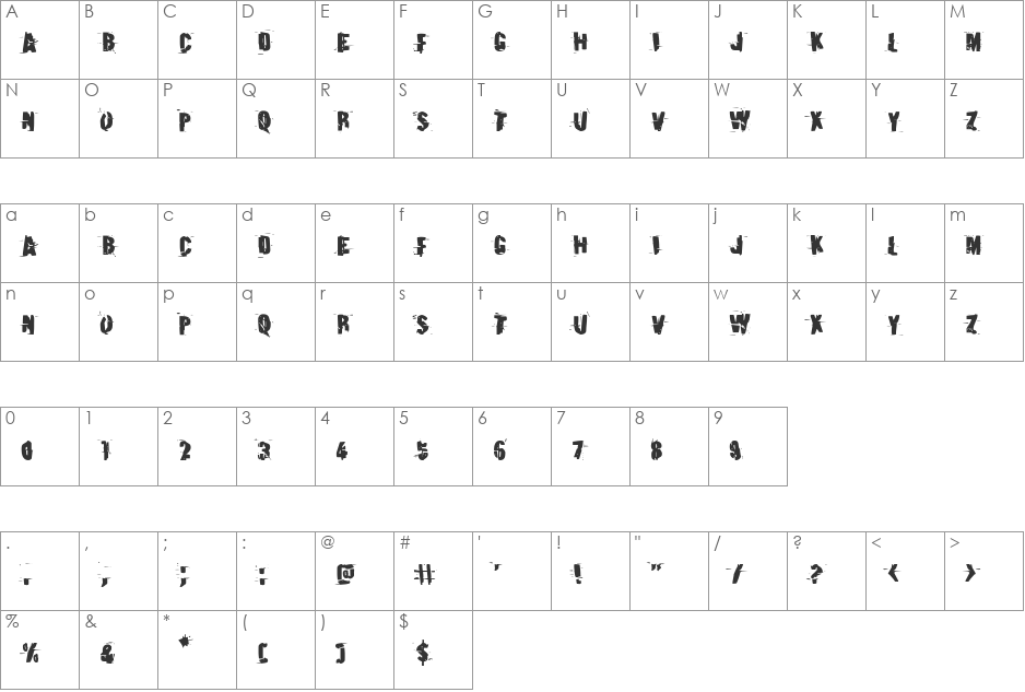 Earthshake font character map preview