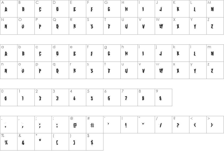 Earthshake Condensed font character map preview