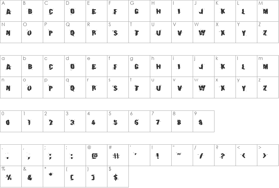 Earthshake Expanded font character map preview