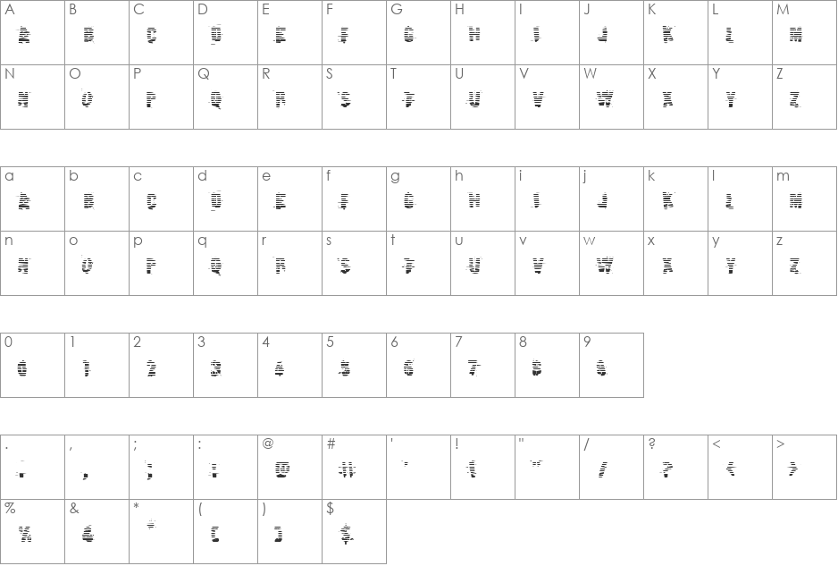 Earthshake Gradient font character map preview