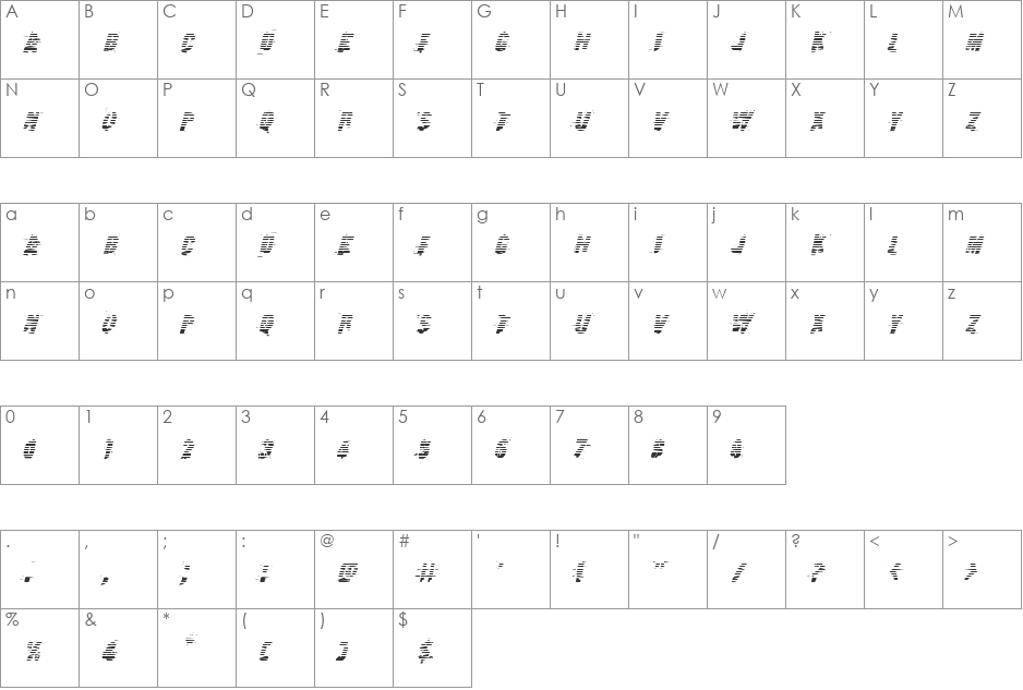 Earthshake Gradient Italic font character map preview