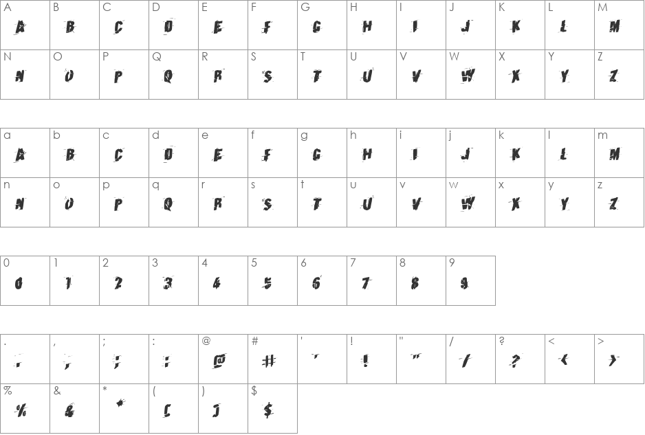 Earthshake Rotalic font character map preview