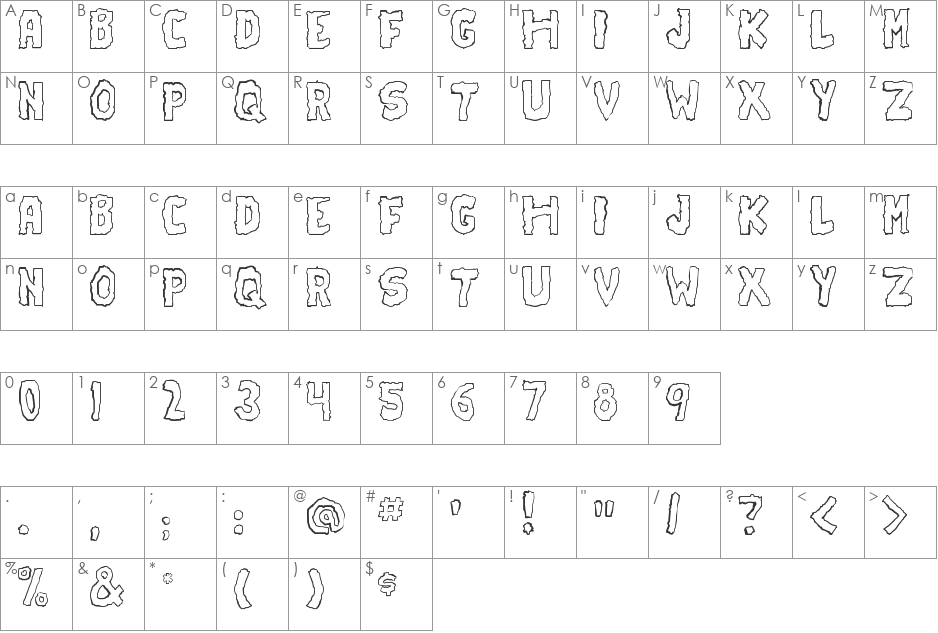 Earthshaker font character map preview