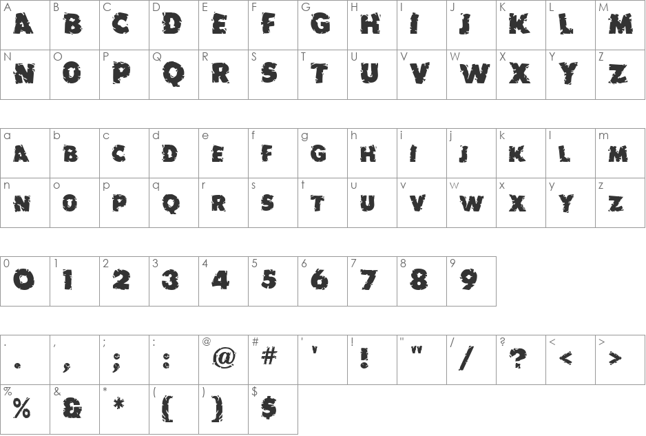 Earthshaker font character map preview