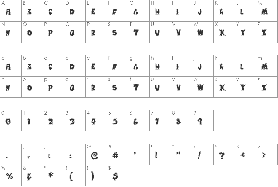 Earwax Wit font character map preview