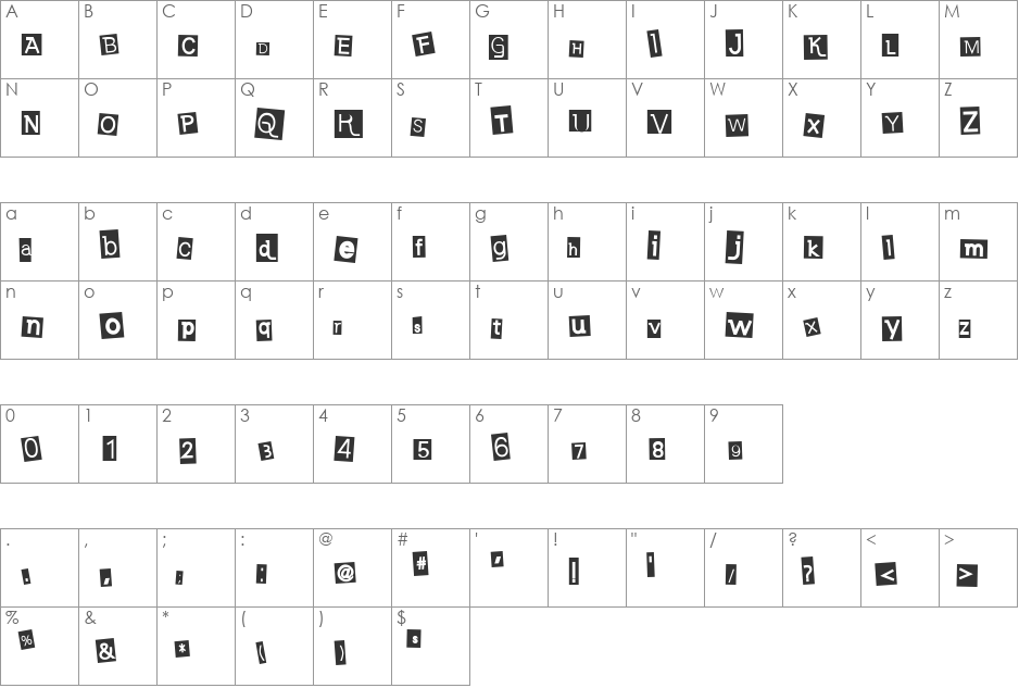 Earwig Factory font character map preview