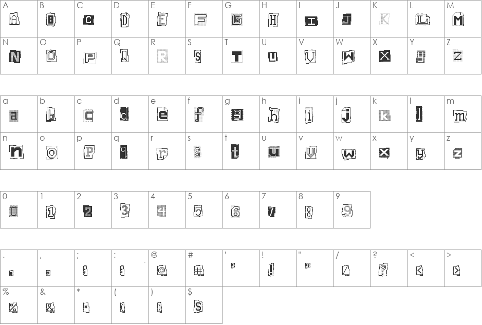 Earwig Factory font character map preview