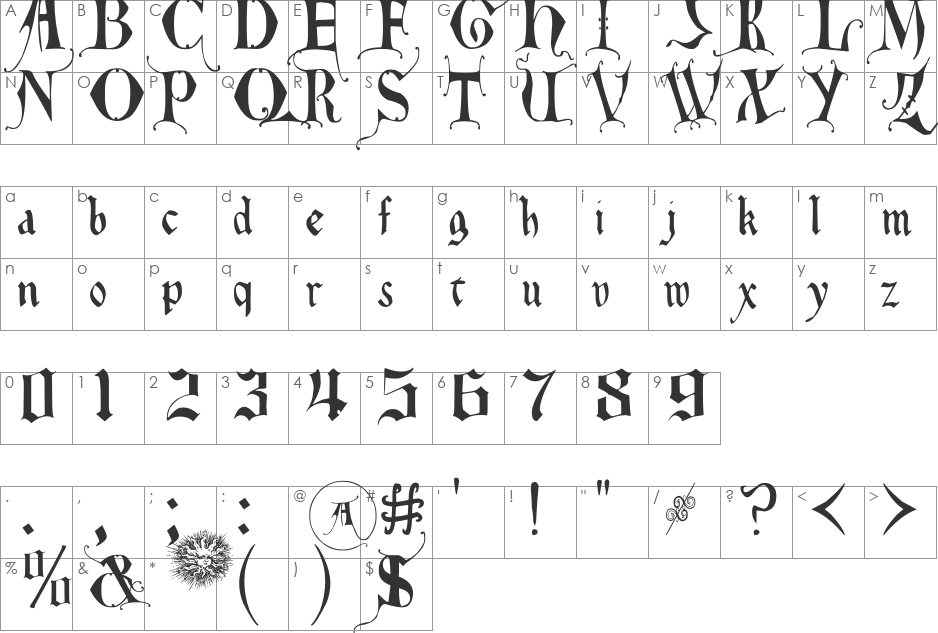 East Anglia font character map preview