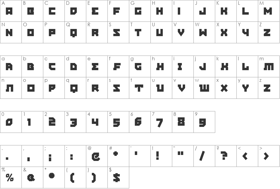 East Bloc ICG Closed font character map preview