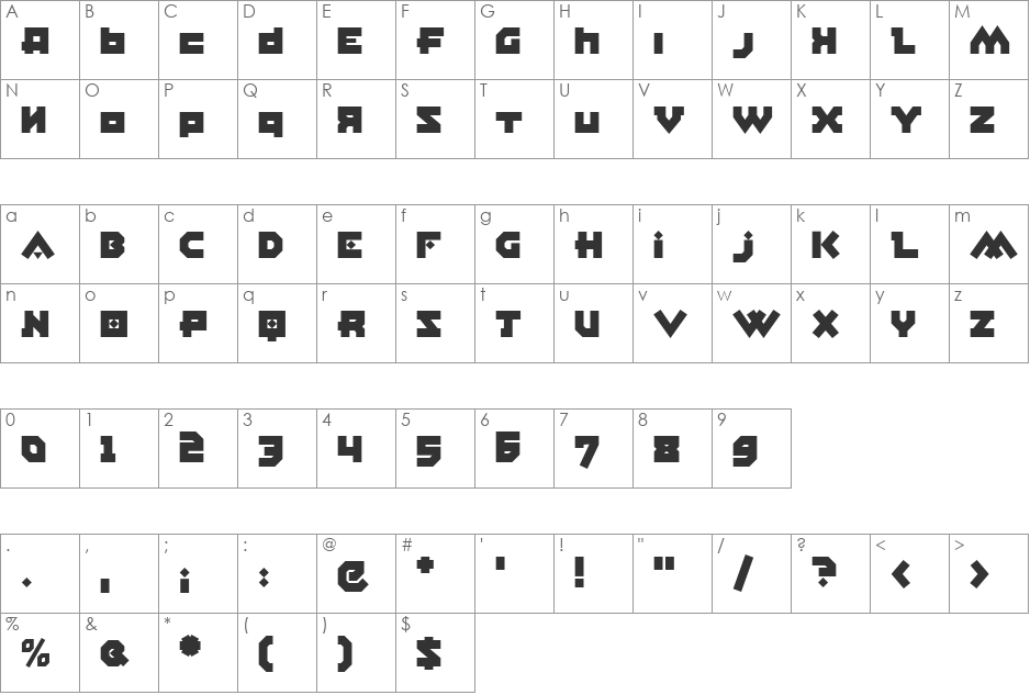 East Bloc ICG Closed Alt font character map preview