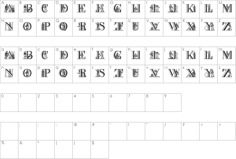 East India font character map preview