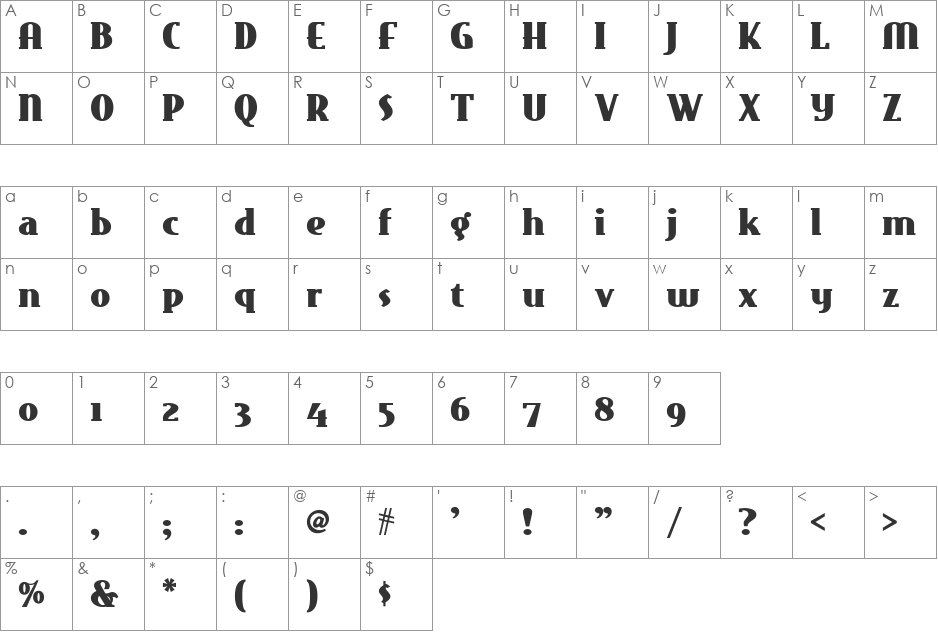 East Market NF font character map preview