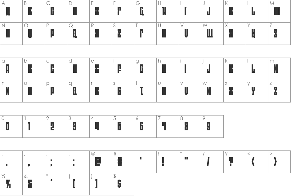 EAST-west Super-Italic font character map preview