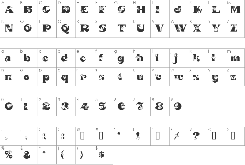 EASTER font character map preview