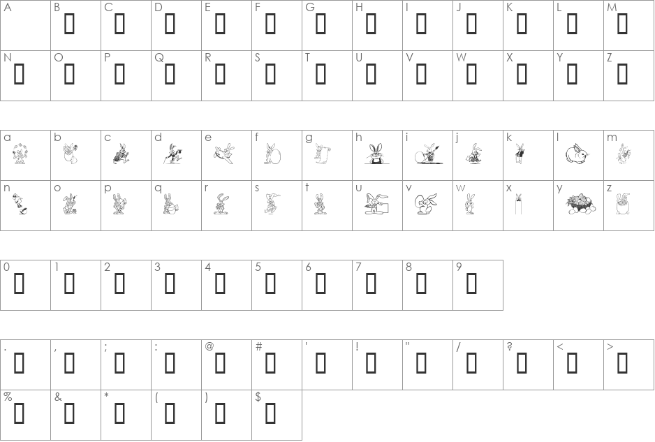 Easter Bunny font character map preview