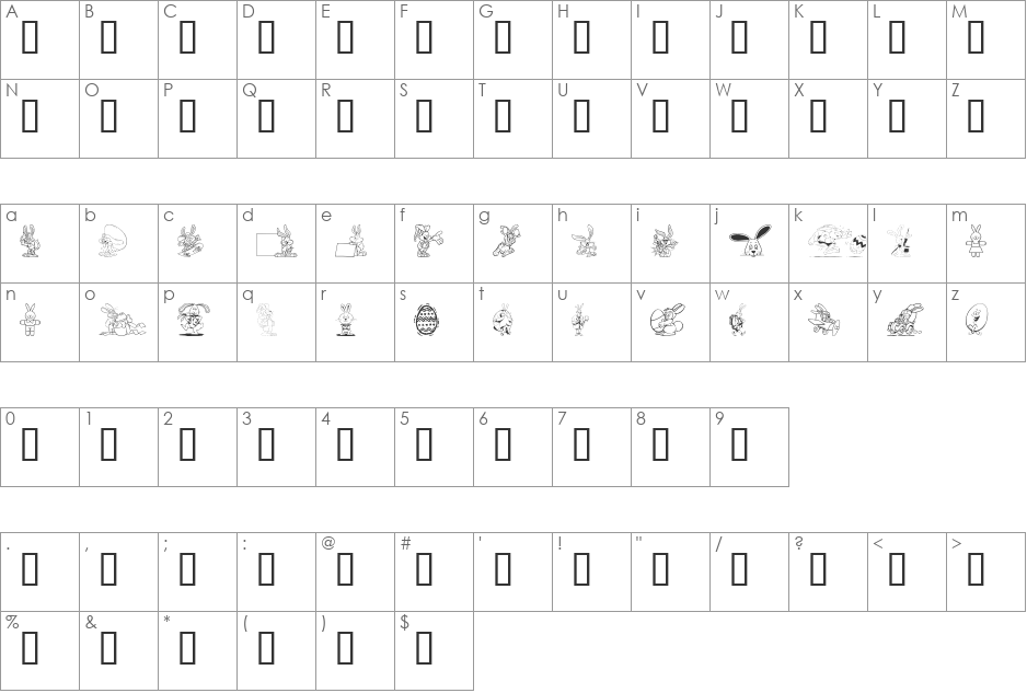 Easter Hoppy font character map preview