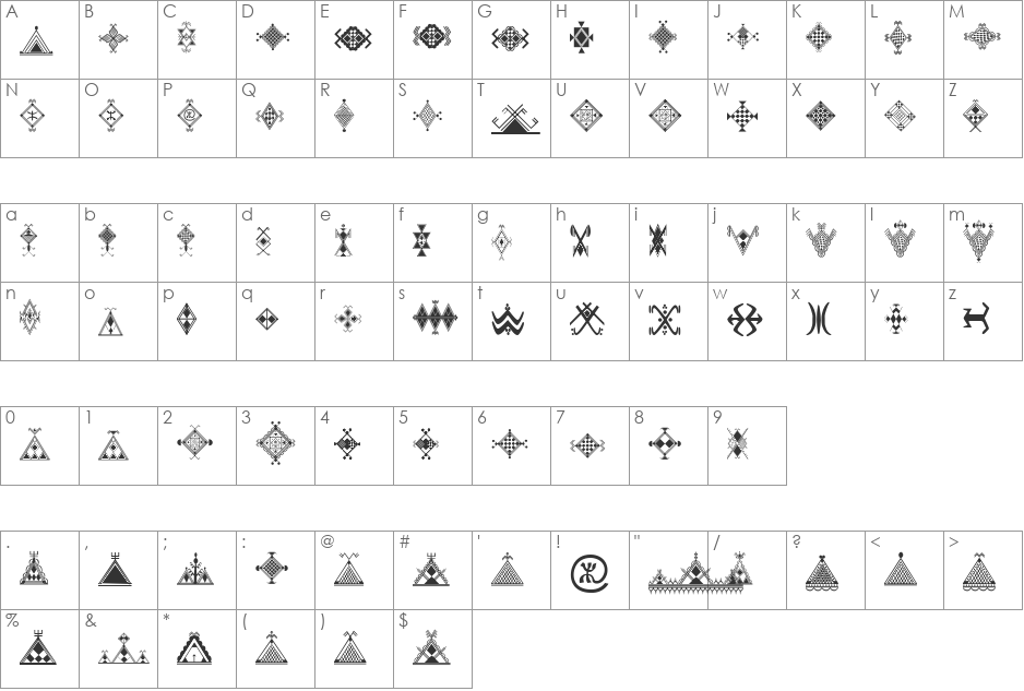 Amazigh Motifs font character map preview