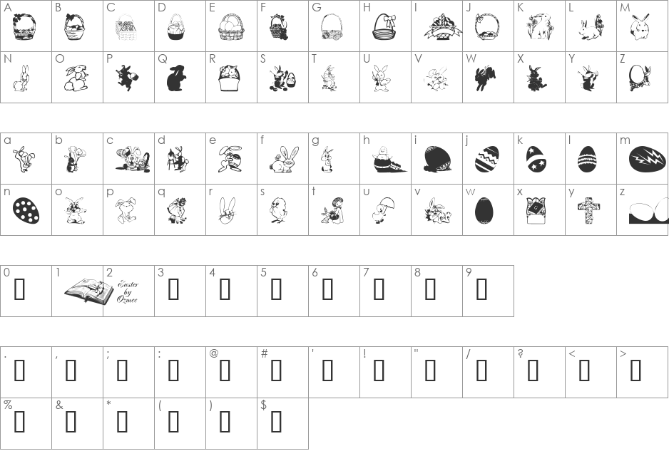 Easterdc font character map preview