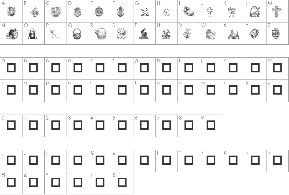 Eastertide font character map preview