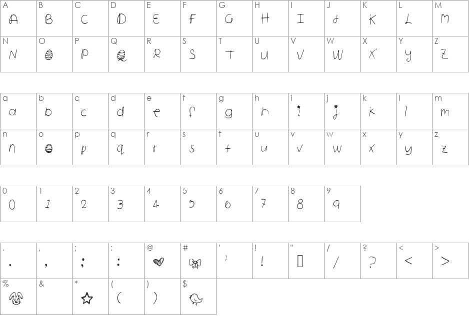 EasterYolk font character map preview