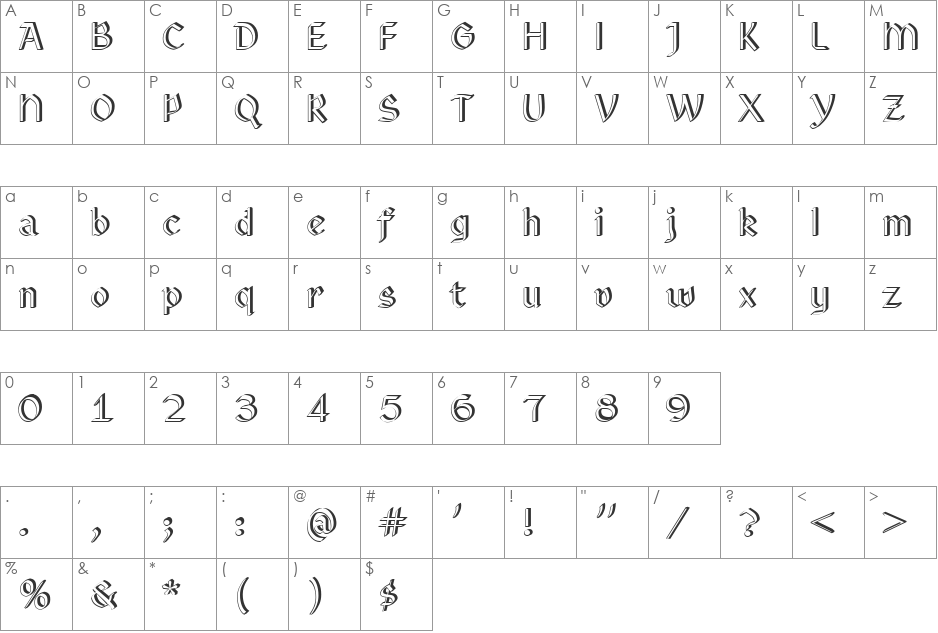 Eastgothic font character map preview