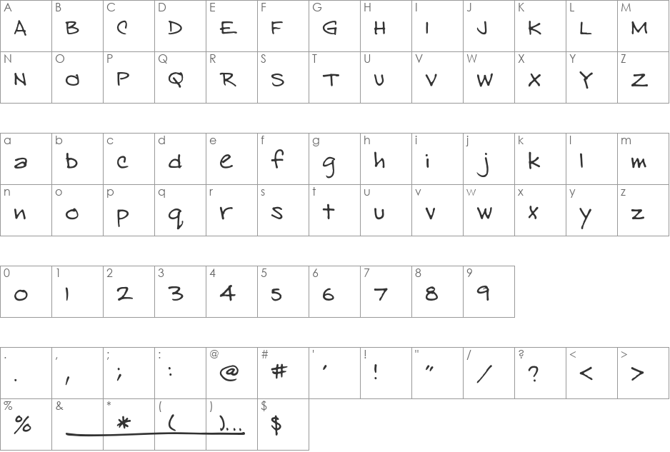 EastHand font character map preview