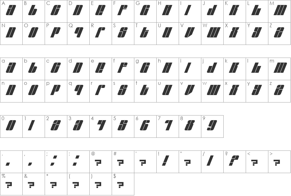 EastLift font character map preview
