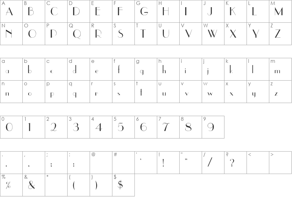 EastSide font character map preview