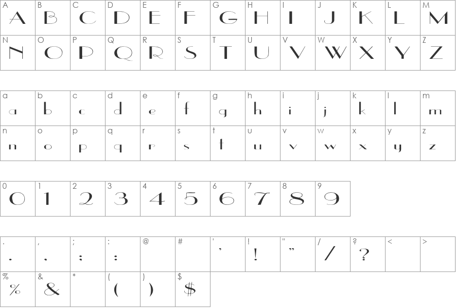 EastSide Ex font character map preview