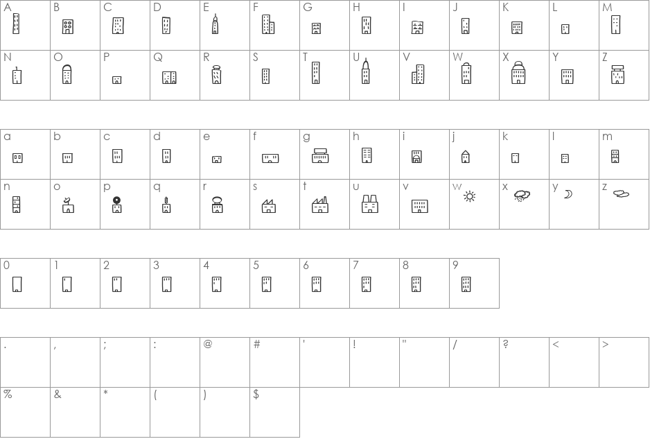 Easy Skyline font character map preview